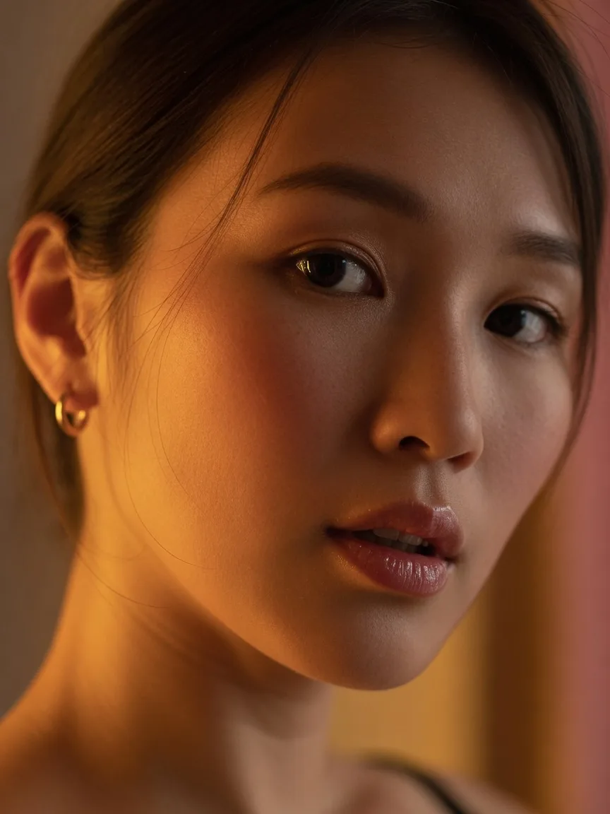 こちらをまっすぐ見る、距離の近いポートレート
