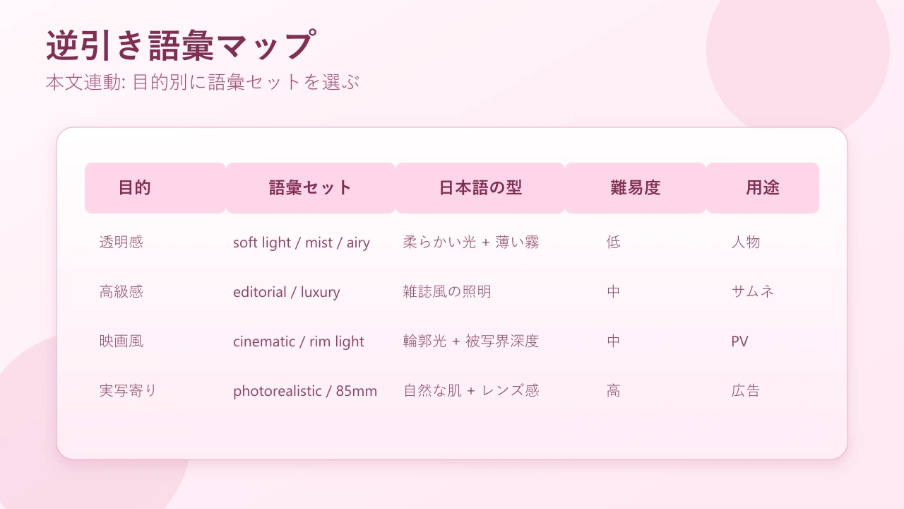 目的別の逆引き語彙マップ